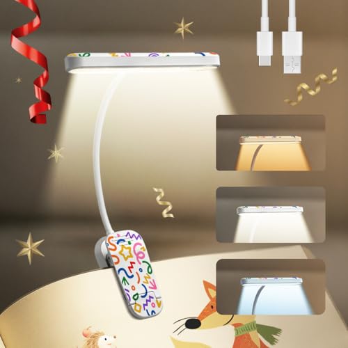 Rechargeable Kids Book Light 25 LEDs - Reading Light for Kids, Eye Caring 3 Colors & 5 Brightness Levels, Extended 1200mAh Battery, Gifts for Kids & Book Lovers (White Doodle) - color: White Doodle
