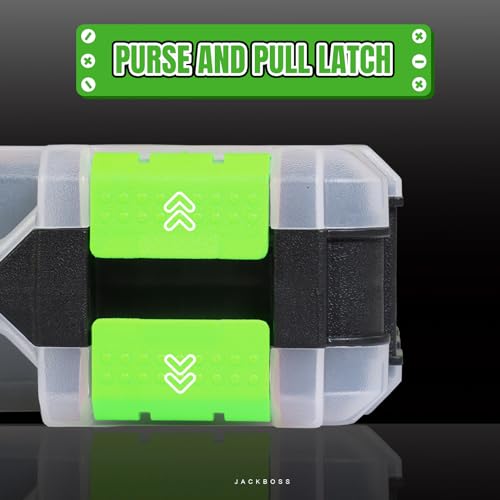 Jack Boss Tool Box with Transparent Lid, Double Side 34-Compartments Organizer Box with Removable Dividers for Hardware, Screws, Bolts, Nails, Beads, Jewelry and Fishing Accessories, Green, 2 Pack - color: Green, size: 2 PACK