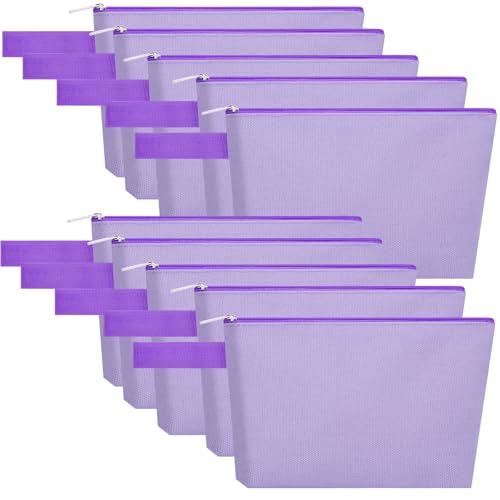 10 Pieces Cotton Canvas Makeup Bag with Bottom and Strap, Multi-Purpose Cosmetic Bag with Zipper Travel Toiletry Pouch, Blank DIY Craft Bag (Purple, L) - color: Purple, size: L