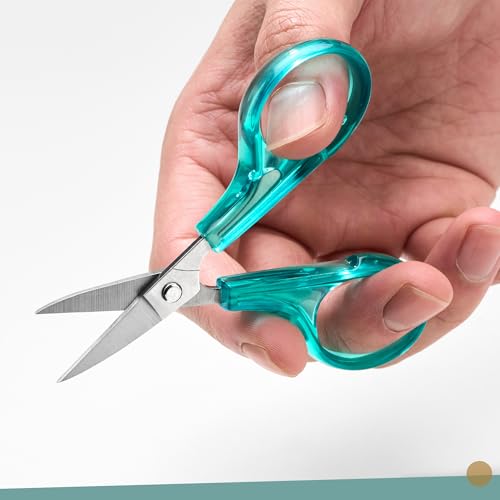 Beaditive Detail Craft Scissors Set (2 Pc.) Curved and Straight, Sharp, Compact | Sewing, Embroidery, Paper Cutting, Crafting | Stainless Steel | Protective Cover (Green) - color: Green