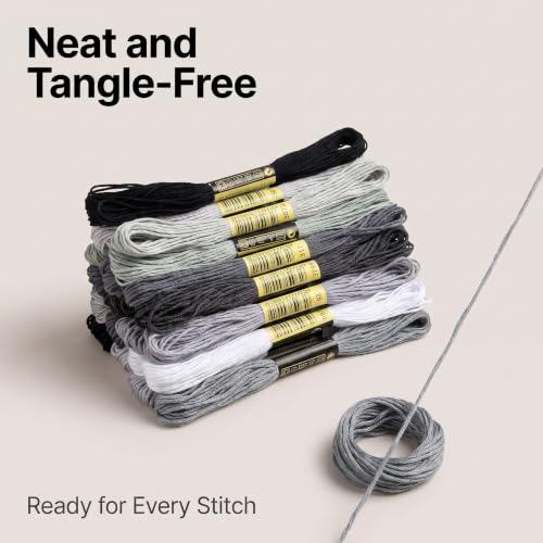 8Pcs 7.5m Multicolor Cotton Stitch Embroidery Thread Floss DIY Friendship Bracelets Floss Craft Sewing Skeins Grey Black White Fashion Embroidery Floss for Arts, Crafts and Sewing