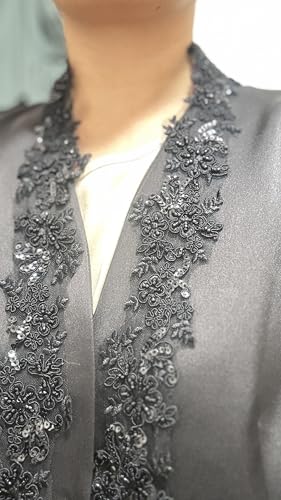 6cm*2yards Ivory White Luxury Beaded Embroidery Flower lace Appliques for Wedding Dresses Rhinestone Applique Patches Embroidery lace parches ropa (Black Color) - color: SPXB-TV0091BCL-2y-black