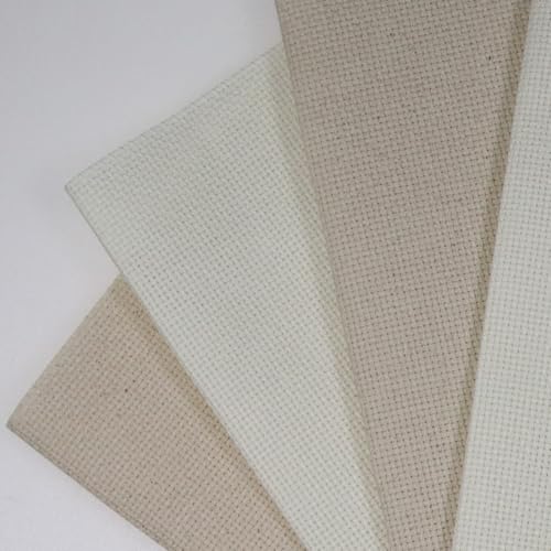 KCS 4/6 pc of 12" x 18" 30cmx45cm 16CT Counted Cotton Aida Cloth Cross Stitch Fabric (Antique White+Oatmeal, 4 pc) - color: Antique White+oatmeal, size: 4 pc