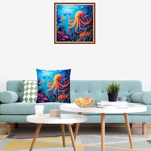 Lovxvouy Pillow Cross Stitch Kits for Adults Beginners-Preprinted Needlepoint Kit Stamped Crossstitching Kits 11CT Cross-Stitch Kit Stitches Kit Embroidery Kits-Underwater World 18x18 inchs - color: ColorCraft05