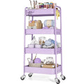 TOOLF 4 Tier Metal Rolling Cart, Utility Storage Cart with Wheels, Purple - color: Purple, size: 4-Tier