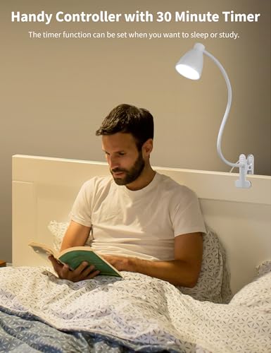 BOHON Clamp Lamp 5 Color Modes 10 Brightness Dimmer Bedside Lamp, White - color: White