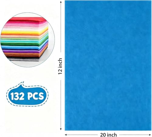12x20Inch 132Pcs Felt Sheets for Crafts, 40 Colors Craft Supplies - size: 12x20/132pcs