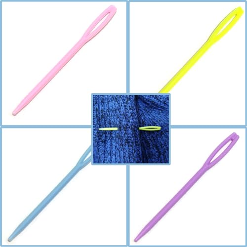 52Pcs 2.7 "Large Eye Plastic Sewing Needles,Learning Needles,Yarn Needles Darning Needle Tapestry Needles,Safety Plastic Lacing Needles for DIY Sewing Handmade Crafts,4 Colors