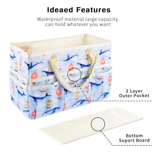 Craft Organizer Tote Bag with Multiple Pockets,Scrapbooking Art Storage - color: Light Whale