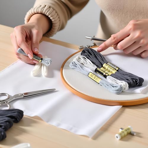 8Pcs 7.5m Cotton Stitch Embroidery Thread Floss DIY Friendship Bracelets Floss Craft Sewing Skeins Grey Fashion Embroidery Floss for Arts,Embroidery Thread and Floss, Crafts and Sewing