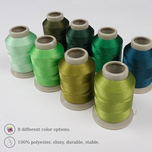 Mixed Color Embroidery Thread Set of 8 | 317 | 9070 | 8995 | 9849 | 9429 | 9072 | 91744 | 9342 | 15 Gr Polyester Embroidery Machine Thread (8, Green) - color: Green