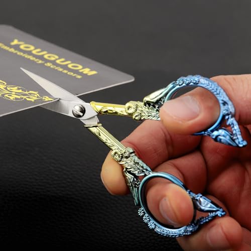 YOUGUOM Small Craft Scissors, Mini Sewing Embroidery Shears - color: Blue Golden