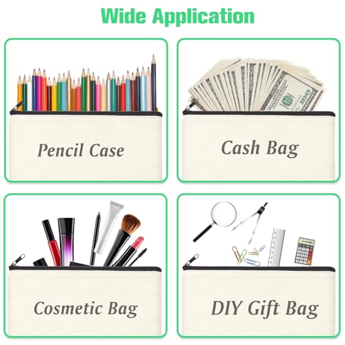 ZeeDix Small Canvas Zipper Pouch for Makeup Pencil Travel Storage 8.3x5 In - color: Beige, style: 12 Pcs