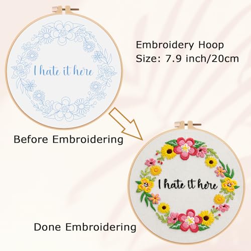 Nuberlic Floral Embroidery Kit for Beginners,Funny Embroidery Practice Kit - color: flower11