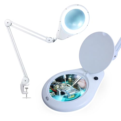 Neatfi Elite XL HD Super LED Magnifying Lamp – 7” Glass Lens, 5-Diopter, 6500K Daylight | Glare-Free, Adjustable Arm | Reading, Sewing & Crafting (White-3, 7-inch Lens, Non-CCT with Clamp) - color: White-3, size: 7-inch Lens, Non-CCT with Clamp