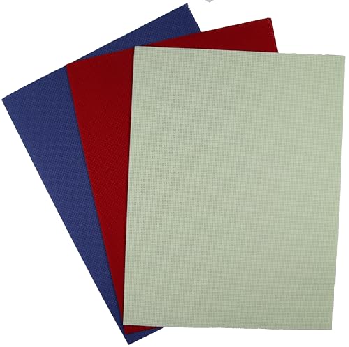 KCS 3 pc of 12" x 18" (30cmx45cm) 14CT Counted Cotton Aida Cloth Cross Stitch Fabric (Red+Light Green+Jeans Blue) - color: Red+light Green+jeans Blue