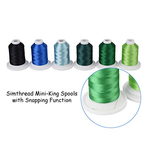 Simthread Embroidery Machine Thread Kit 800Y 21 Spools Blue and Green Colors for Professional Embroidery Design - color: Blue & Green