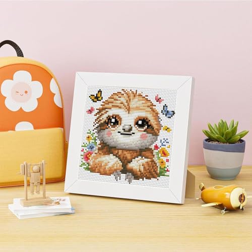 VIGEGU Sloth Stamped Cross Stitch Kits for Adult Beginner with Frame - color: Sloth Cross Stitch with Framed