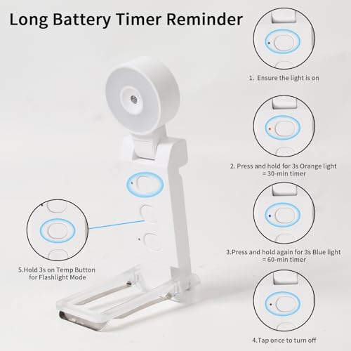 Book Light, USB Rechargeable Clip-On Reading Light with Timer - color: White, size: Round