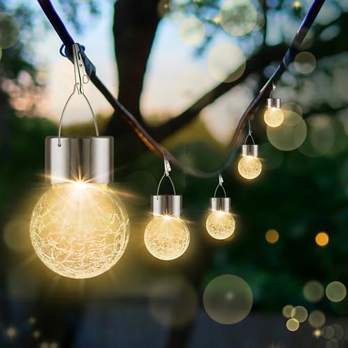 Solar Lights Outdoor Hanging Decorative Globe 24 Pack, Waterproof Solar Lantern with Handle and Clip, Solar Powered Glass Ball Lights for Garden Yard Fence Tree Umbrella Holiday Décor, Warm White - color: Warm White, size: 24