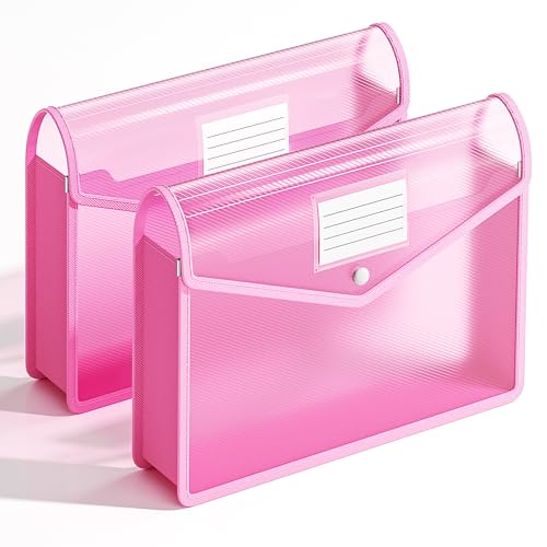 2 Pack Plastic Expanding File Folder, Fit Letter/A4 Size, Pink - color: Pink