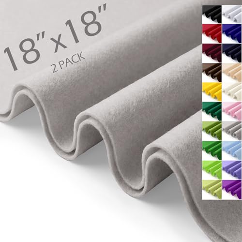 Felt Fabric Sheets 18" x 18" (2 Pack) 1.6mm Soft Craft Felt, Light Grey - color: Light Grey