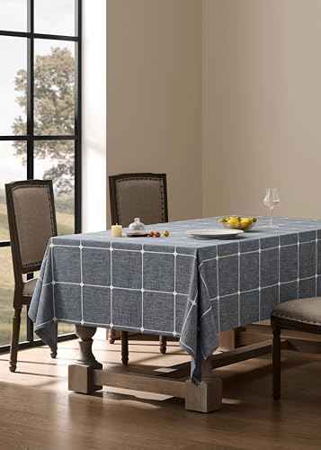 ZeeMart Grid Embroidered Rectangle Hemmed Tablecloths 52x70in, Blue Ashes - color: Blue Ashes, size: 70" x 52" (Rectangular)