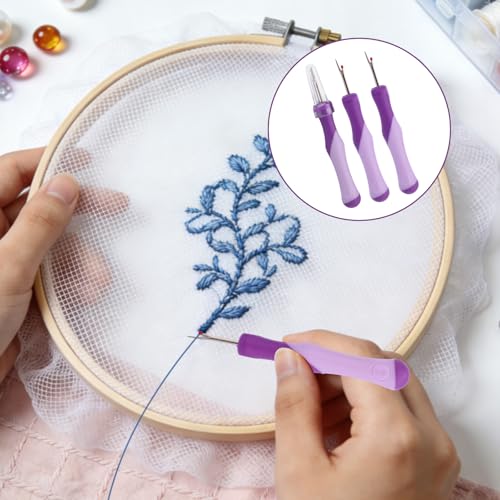 3pcs Seam Ripper, Stitch Remover Tool with Safety Caps and Small Red Ball for Hand Sewing Knitting Cross Stitch Embroidery Thread Removal(Purple) - style: 3 purple