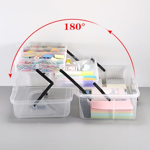 BTSKY 3-Layer Clear Plastic Dividing Storage Box Craft Organizer and Storage with Adjustable Spacers Portable Handled Art Supply Organizer Multipurpose Home Utility Box Sewing Organizers(Clear+Black) - color: Clear+Black