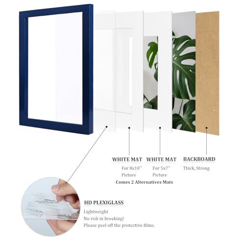 Egofine 11x14 Picture Frame Made of Solid Wood Covered by Plexiglass, Display Pictures 5x7/8x10 with Mat or 11x14 Without Mat for Table Top Display and Wall Mounting Photo Frame, Navy Blue - color: Navy Blue, size: 11x14