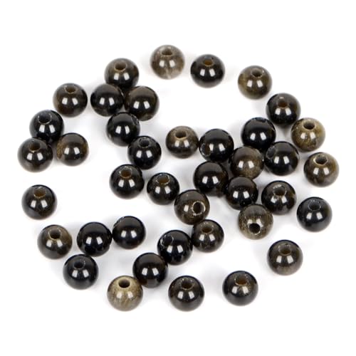AD Beads Natural Gemstone 8mm Round Loose Beads Big Hole 2.5mm Sized 40pcs (Black Obsidian) - color: Black Obsidian