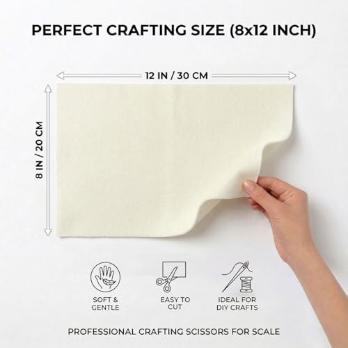 Soft Ivory Felt Fabric Sheets for Crafts 8 x 12 Inch 20 Pcs 1.6mm Thick - color: Ivory