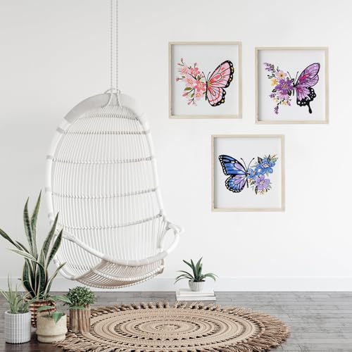 LB Butterfly Embroidery Kit for Beginners Adults, 3 Sets Hand Embroidery Starter Kit with Flower Pattern and Instructions Stamped Cross Stitch Kits Include Embroidery Hoop Needles Threads Scissors - color: Purple