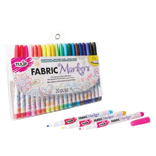 Tulip Permanent Fabric Markers Rainbow 20 Pack - Fine Tip, Minimal Bleed & Fast Drying - Premium Quality for T-shirts, Clothes, Shoes, Bags & Other Fabric Materials