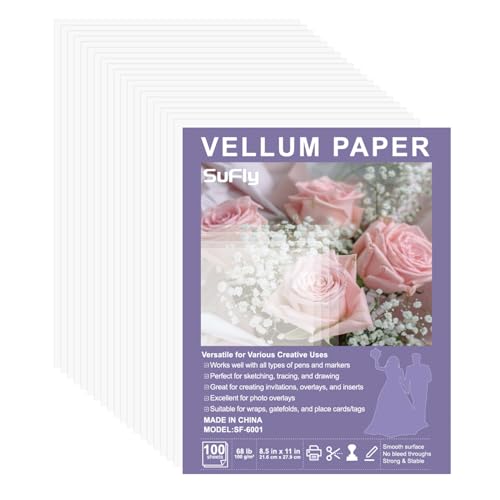 SuFly Vellum Paper 8.5" x 11", Thick Tracing Paper, 100-Sheets 68lb/100gsm - size: 8.5" x 11", 100 Pack