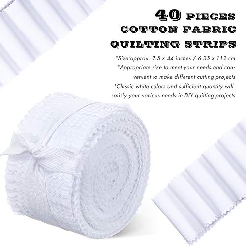 BOAO 40 Pieces Fabric Strips Rolls Collection Jelly Fabric Strips for Quilting Roll up Fabric Craft Patchwork Strips DIY Sewing Fabric Rolls for Handmade Favors (White, 2.5 x 44 Inch) - color: White