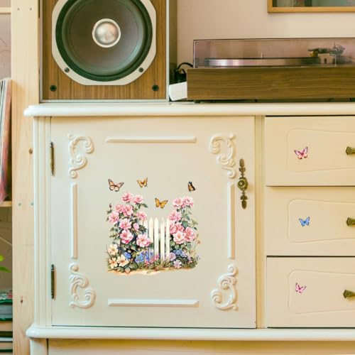 Peacoblue Fence and Roses Rub On Transfers for Furniture Craft 6"x12" - style: Fence and Roses