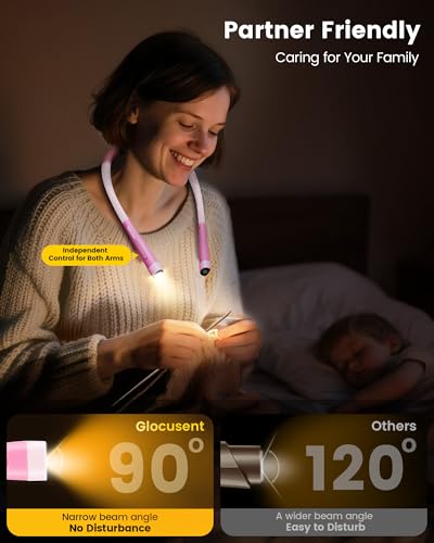 Glocusent Neck Light with Timer, 100 Hours Book Light for Bedtime Reading - color: Pink