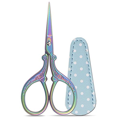 Sharp 3.6 inch Embroidery Scissors for Sewing, Crafting, Leather Sheath - color: Colorful