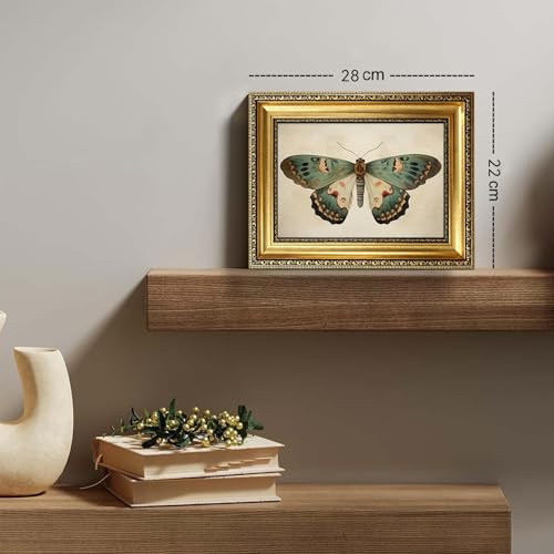 Vintage Gold Framed Butterfly Wall Art,Retro Natural Butterfly Canvas print - color: Butterfly Gold Framed, size: 11"L x 9"W