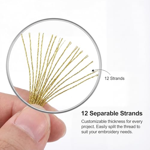 6 Skeins Embroidery Threads Metallic Light Gold Embroidery Floss Friendship Bracelet Cross Stitch Thread for Sewing Polyester Cross Stitch Threads for Hand String Art （8 m 12 Strands）