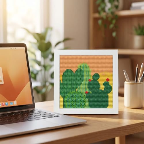 WUSARPLY Cactus Stamped Cross Stitch Kits for Beginners Adults with Framed - color: DKJ014