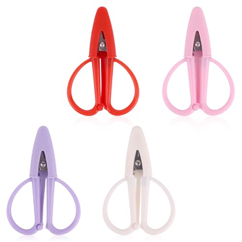 4pcs Mini Scissors with Cover, 2.52x1.69in Small Sharp Scissors All Purpose Little Tiny Sewing Tool for Travel DIY Crafts Embroidery Yarn Cutting (Red, Pink, Purple, White) - color: Pink, Red, Purple, White