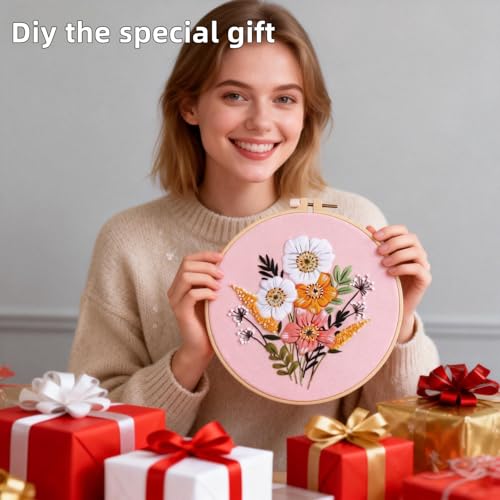 Herdiese Embroidery Kit for Beginners & Adults, 3PCS Floral Patterns. - color: Flower-A (3 Pack)
