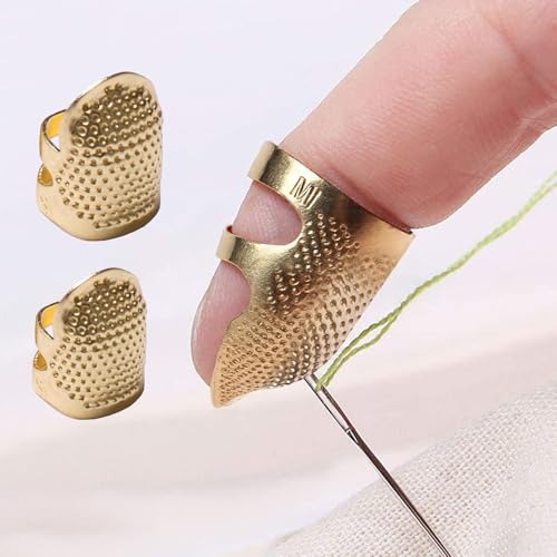 2 Pack Adjustable Metal Sewing Thimbles S+M – Finger Protector for Quilting Embroidery Needlework and DIY Craft Safety Use - color: 2 Golden