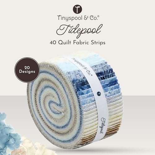 Tinyspool & Co.'s Twirlie Roll 40 Precut Quilting Fabric Strips for Quilting Supplies, Crafting, and Sewing, Soft Cotton Strip for Blanket, Rug, Upholstery, Home Decor, and Purse Making, Tidepool - color: Tidepool