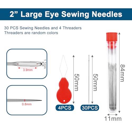 30pcs 2" Big Eye Needles for Hand Sewing Crafts, Hand Embroidery Needle Threader for Leather Cross Stitch Needle Darning Tapestry Quilting Needlepoint Needles Sewing Supplies Accessories - color: 2" x 30pcs
