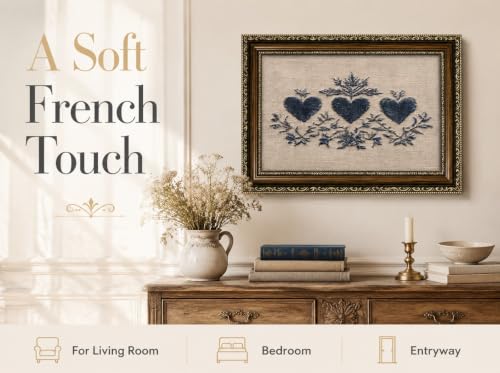 PZBPIUY Ornate Gold Framed Wall Art,Vintage Navy Blue Hearts Canvas Prints - color: Blue Heart, size: 24"L x 16"W