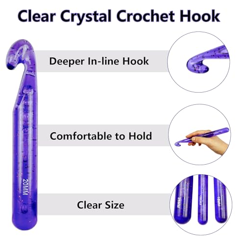 43 Pcs Large Crochet Hooks Set,12mm 15mm 18mm 20mm 25mm Large Crochet Hooks for Chunky Yarn,Plastic Crystal Smooth Big Crochet Needles for Handmade DIY Crochet with Storage Bag - color: Purple