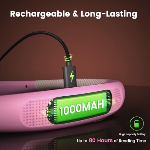 Glocusent Reading Light,Pink Neck Light,80-hr Rechargeable Book Light - color: Pink, size: Standard-Medium